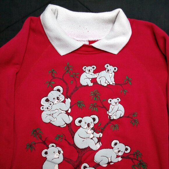 Vintage 80s Koala Bears In Tree Collared Sweatshirt - Picture 1 of 6